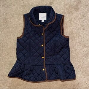 Janie and Jack Navy Quilted Vest with Brown Trim